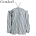 Glamaker Sexy plaid off shoulder blouse shirt women striped backless Slim elegant beach blouse shirt blusas women tops summer