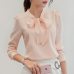 Harajuku New Spring Summer Blouse Women Long Sleeve Shirts Fashion Leisure Chiffon Shirt Bow Office Ladies Pink White Tops