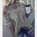 Hollow Out Blouse Off Shoulder Lace Ruffle Tops Solid Color Short Sleeve Women Blusas Femininas Clothing