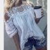 Hollow Out Blouse Off Shoulder Lace Ruffle Tops Solid Color Short Sleeve Women Blusas Femininas Clothing