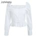 JaMerry Elegant white blouse women shirts 2019 Vintage flower print blouse tops summer Casual ruffles short tops blusas female