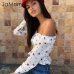 JaMerry Elegant white blouse women shirts 2019 Vintage flower print blouse tops summer Casual ruffles short tops blusas female