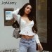 JaMerry Elegant white blouse women shirts 2019 Vintage flower print blouse tops summer Casual ruffles short tops blusas female