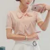 Kawaii Chiffon Blouse2019 Summer Women Short Sleeve Bow  Korean elegant Office Ladies Shirts Plus Size Work Tops Female Clothing