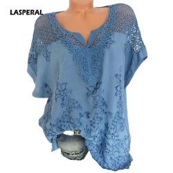 LASPERAL 2019 Women Lace Patchwork Blouse Chiffon Shirt Casual Tops Sexy Short Sleeve Blouse Ladies Summer Hollow Out Blouse Top