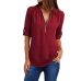 LASPERAL New Solid Zipper Shirt Loose Plus Size Long Sleeve Chiffon Blusas Tops Women Sexy V Neck Casual Summer Blouse Gift