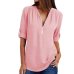 LASPERAL New Solid Zipper Shirt Loose Plus Size Long Sleeve Chiffon Blusas Tops Women Sexy V Neck Casual Summer Blouse Gift