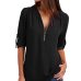 LASPERAL New Solid Zipper Shirt Loose Plus Size Long Sleeve Chiffon Blusas Tops Women Sexy V Neck Casual Summer Blouse Gift