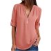 LASPERAL New Solid Zipper Shirt Loose Plus Size Long Sleeve Chiffon Blusas Tops Women Sexy V Neck Casual Summer Blouse Gift