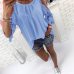 LOSSKY Womens Tops And Blouse Shirt 2018 Summer Top Casual Hollow Out Sleeve Off Shoulder Shirt Ladies Blouse Boho Tunic Tops