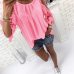 LOSSKY Womens Tops And Blouse Shirt 2018 Summer Top Casual Hollow Out Sleeve Off Shoulder Shirt Ladies Blouse Boho Tunic Tops