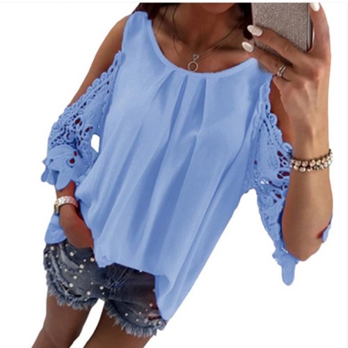 LOSSKY Womens Tops And Blouse Shirt 2018 Summer Top Casual Hollow Out Sleeve Off Shoulder Shirt Ladies Blouse Boho Tunic Tops