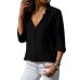 MoneRffi Women Sexy Deep V-Neck Chiffon Blouse Solid Long Sleeve Button Shirts Autumn Office Lady Elegant Blusas Tops Plus Size