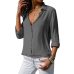 MoneRffi Women Sexy Deep V-Neck Chiffon Blouse Solid Long Sleeve Button Shirts Autumn Office Lady Elegant Blusas Tops Plus Size