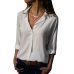 MoneRffi Women Sexy Deep V-Neck Chiffon Blouse Solid Long Sleeve Button Shirts Autumn Office Lady Elegant Blusas Tops Plus Size