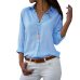 MoneRffi Women Sexy Deep V-Neck Chiffon Blouse Solid Long Sleeve Button Shirts Autumn Office Lady Elegant Blusas Tops Plus Size