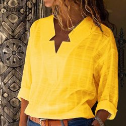 Nadafair Cotton Yellow Loose Blouse Women Long Sleeve Autumn Shirts Ladies Streatwear Spring Baggy Blouse And Tops For Female