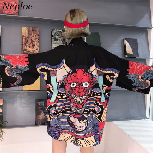 Neploe 2019 Summer Harajuku Blouse Women Man Kimono Cardigan Japanese Cartoon Printed Loose Tops Blusas Mujer De Moda 35867