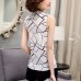 New 2018 Summer Chiffon Blouse shirt Women Printed Sleeveless White top Blouses Shirts Female Office tops