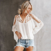 New Arrival Ladies Boho Mesh Lace Hook Flower Lantern Sleeve Loose Short Chiffon Blouse Shirts Women Fashion Casual Blouses