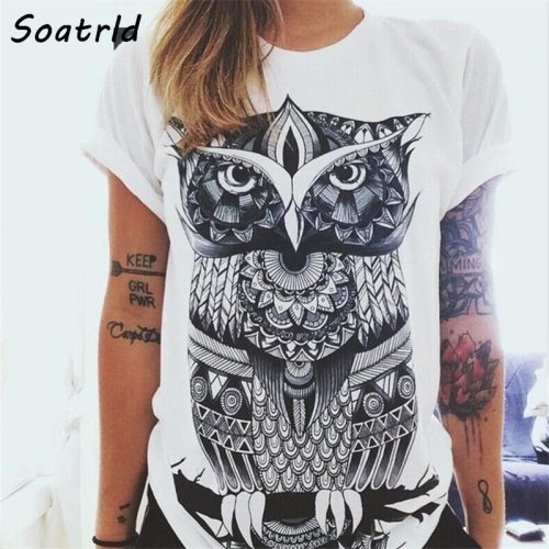 New Fashion Summer Women's Blouses Short Sleeve Q-Neck Owl Print Blouse Shirts Harajuku Women Blusas Tops Casual Blusas Feminina