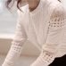 New Women Blouses Slim Bottoming Long-sleeved White Shirt Lace Hook Flower Hollow Plus Size S-5XL