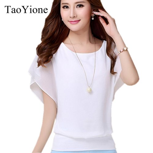 New Women Tops Fashion 2019 Women Summer Chiffon Blouse Plus Size Ruffle Batwing Short Sleeve Casual Shirts Black White Red 5XL