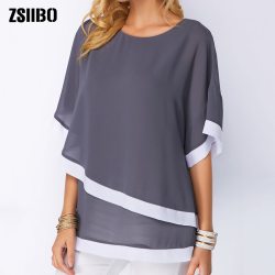 Plus Size Patchwork Double layer Women Blouse Casual Sexy Batwing tunic 2019 Summer 5XL Large size Women Shirts Clothes