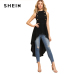 SHEIN Black Elegant Party Double Button Asymmetrical Embellished Dip Hem Shell Round Neck Blouse Summer Women Casual Shirt Top