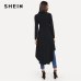 SHEIN Black Mock Neck Double Breasted Front Dip Hem Top Elegant Ruffle Asymmetrical Longline Blouse Women Autumn Flared Blouses