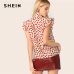 SHEIN Elegant Red Bow Tie Neck Ruffle Trim Petal Print Top Blouse Women Summer 2019 Office Lady Workwear Sleeveless Blouses