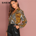 SHEIN Going Out Multicolor Ornate Print Collar Long Sleeve Shirt Pullovers Top Autumn Modern Lady Women Tops And Blouses