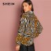 SHEIN Going Out Multicolor Ornate Print Collar Long Sleeve Shirt Pullovers Top Autumn Modern Lady Women Tops And Blouses