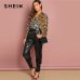 SHEIN Going Out Multicolor Ornate Print Collar Long Sleeve Shirt Pullovers Top Autumn Modern Lady Women Tops And Blouses