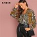 SHEIN Going Out Multicolor Ornate Print Collar Long Sleeve Shirt Pullovers Top Autumn Modern Lady Women Tops And Blouses