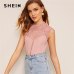 SHEIN Keyhole Back Guipure Lace Mock-Neck Women Blouse Ladies Tops Summer Casual Sleeveless Stand Collar Solid Blouse