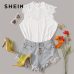 SHEIN Keyhole Back Guipure Lace Mock-Neck Women Blouse Ladies Tops Summer Casual Sleeveless Stand Collar Solid Blouse