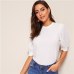 SHEIN Ladies Casual Green Puff Sleeve Keyhole Back Solid Top And Blouse Women 2019 Summer Workwear Half Sleeve Elegant Blouses