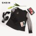 SHEIN Modern Lady Black Pearl Beaded Mesh Sleeve Round Neck Plain Top Women Streetwear Autumn Minimalist Elegant Blouse