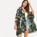 SHEIN Multicolor Tropical Jungle Leaf Print Batwing Sleeve Kimono 2019 Women Summer Sleeve Vacation Longline Beach Blouses