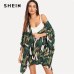 SHEIN Multicolor Tropical Jungle Leaf Print Batwing Sleeve Kimono 2019 Women Summer Sleeve Vacation Longline Beach Blouses