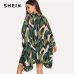 SHEIN Multicolor Tropical Jungle Leaf Print Batwing Sleeve Kimono 2019 Women Summer Sleeve Vacation Longline Beach Blouses