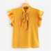 SHEIN Mustard Elegant Office Lady Flounce Shoulder Tied Neck Floral Solid Ruffle Blouse Summer Women Chiffon Tops and Blouses