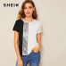 SHEIN Sequins Contrast Panel Spliced Cut-And-Sew Top Womens Tops and Blouses 2019 Casual Colorblock Short Sleeve Summer Blouses