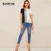 SHEIN Sequins Contrast Panel Spliced Cut-And-Sew Top Womens Tops and Blouses 2019 Casual Colorblock Short Sleeve Summer Blouses