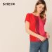 SHEIN Sequins Contrast Panel Spliced Cut-And-Sew Top Womens Tops and Blouses 2019 Casual Colorblock Short Sleeve Summer Blouses