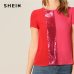 SHEIN Sequins Contrast Panel Spliced Cut-And-Sew Top Womens Tops and Blouses 2019 Casual Colorblock Short Sleeve Summer Blouses