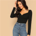 SHEIN Sexy Zip Back Puff Sleeve Slim Fitted Wrap Sweetheart Neck Blouse Women Solid Top Spring Club High Street Blouses