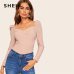 SHEIN Sexy Zip Back Puff Sleeve Slim Fitted Wrap Sweetheart Neck Blouse Women Solid Top Spring Club High Street Blouses