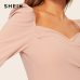 SHEIN Sexy Zip Back Puff Sleeve Slim Fitted Wrap Sweetheart Neck Blouse Women Solid Top Spring Club High Street Blouses